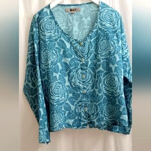 Flax Button Front Patina Back Peplum 100 Linen Blouse- Size: L Flax Size: P= L